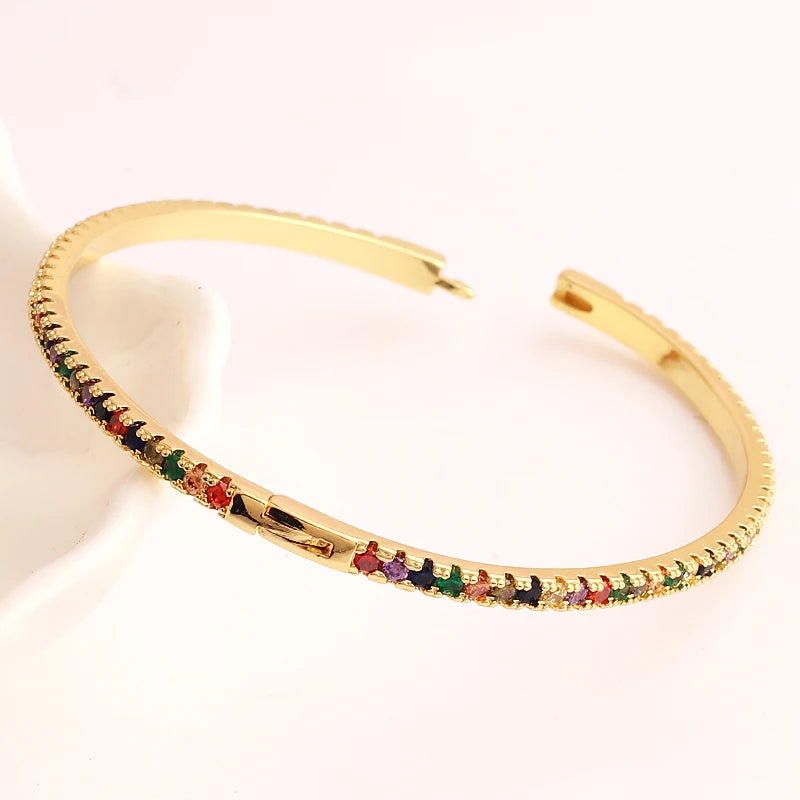 Rainbow Colorful Cz Thin Bangle Bracelet for Women