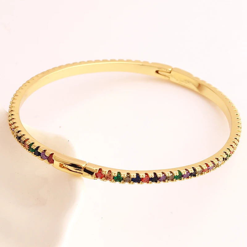 Rainbow Colorful Cz Thin Bangle Bracelet for Women