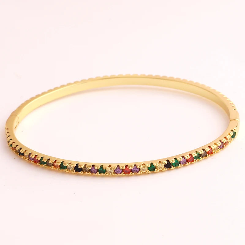 Rainbow Colorful Cz Thin Bangle Bracelet for Women