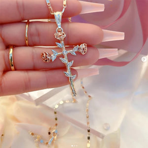 Rose Cross Necklace Gold Plated