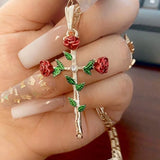 Rose Cross Necklace Gold Plated