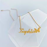 Personalized Butterfly Name Necklace Stainless Steel Initial Nameplate