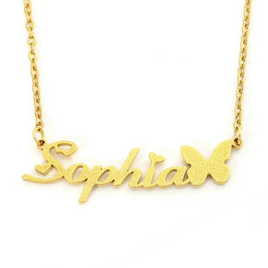 Personalized Butterfly Name Necklace Stainless Steel Initial Nameplate