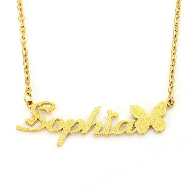 Personalized Butterfly Name Necklace Stainless Steel Initial Nameplate