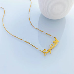 Personalized Butterfly Name Necklace Stainless Steel Initial Nameplate