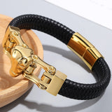 Stainless Steel Crocodile Head Men's Leather Bracelets 12MM Cowhide Rope Wrap