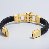 Stainless Steel Crocodile Head Men's Leather Bracelets 12MM Cowhide Rope Wrap