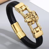 Stainless Steel Crocodile Head Men's Leather Bracelets 12MM Cowhide Rope Wrap