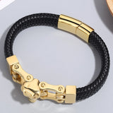 Stainless Steel Crocodile Head Men's Leather Bracelets 12MM Cowhide Rope Wrap