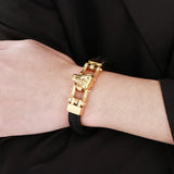 Stainless Steel Crocodile Head Men's Leather Bracelets 12MM Cowhide Rope Wrap