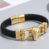 Stainless Steel Crocodile Head Men's Leather Bracelets 12MM Cowhide Rope Wrap