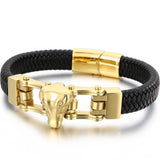 Stainless Steel Crocodile Head Men's Leather Bracelets 12MM Cowhide Rope Wrap