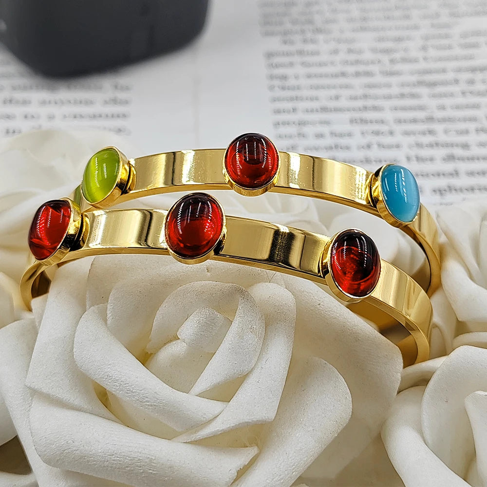 Stainless Steel Cuff Bangles with Zircon - Vintage Jewelry Gift