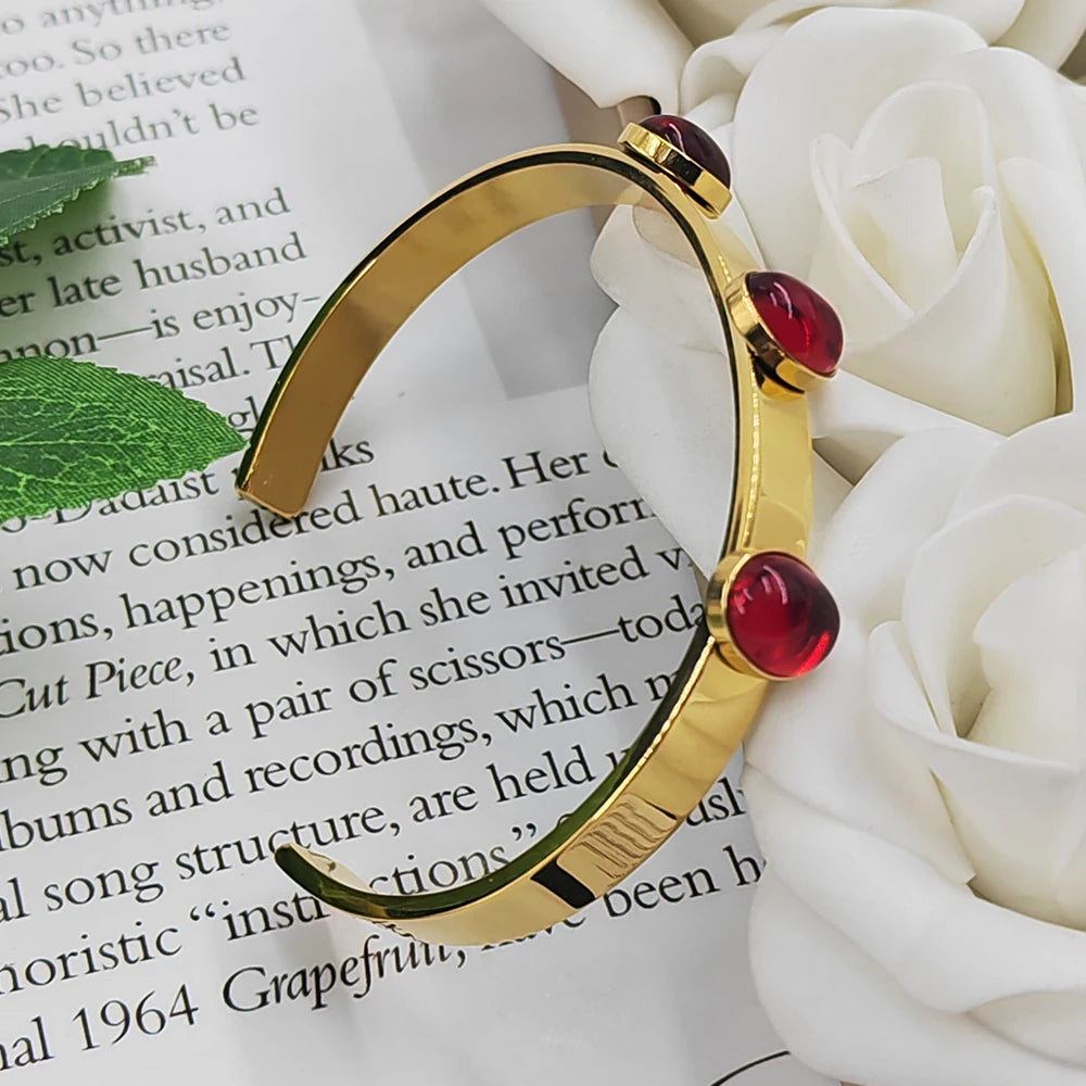 Stainless Steel Cuff Bangles with Zircon - Vintage Jewelry Gift