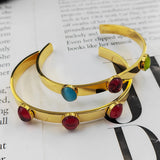 Stainless Steel Cuff Bangles with Zircon - Vintage Jewelry Gift