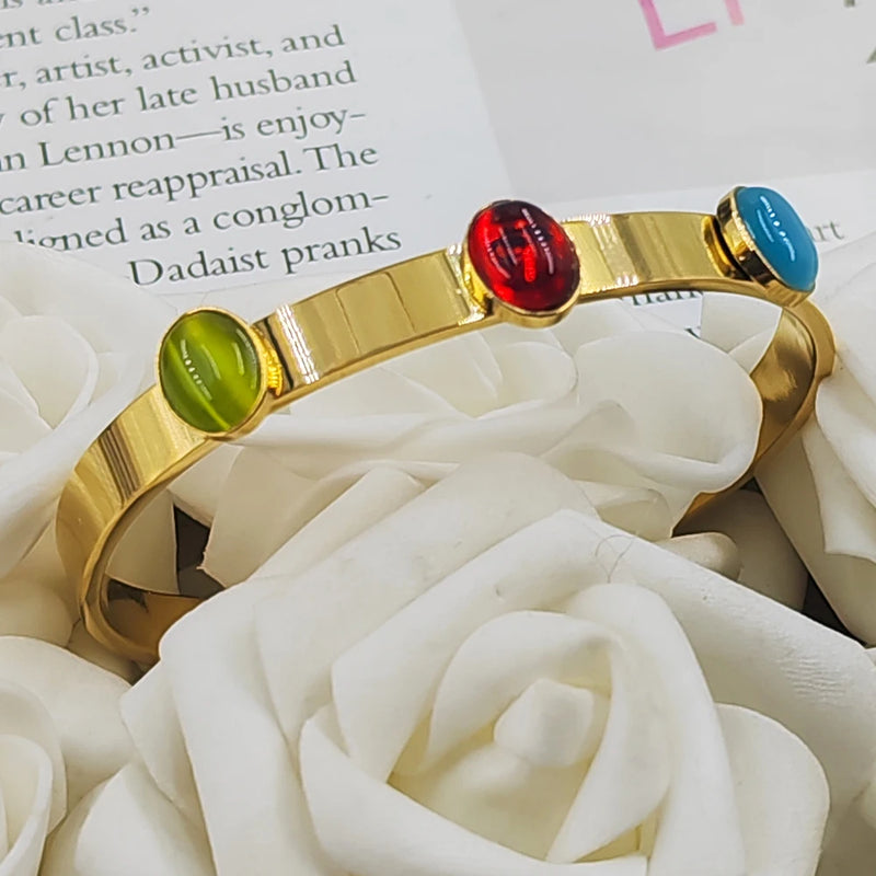 Stainless Steel Cuff Bangles with Zircon - Vintage Jewelry Gift