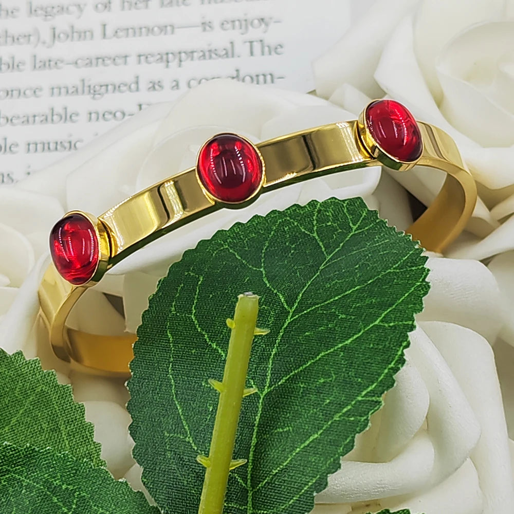 Stainless Steel Cuff Bangles with Zircon - Vintage Jewelry Gift