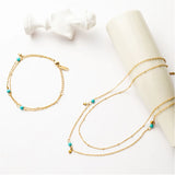 Stainless Steel Green Beads Pendant Choker Chain Necklace