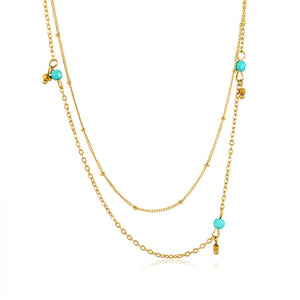 Stainless Steel Green Beads Pendant Choker Chain Necklace