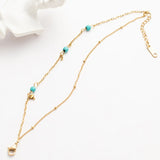 Stainless Steel Green Beads Pendant Choker Chain Necklace