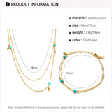 Stainless Steel Green Beads Pendant Choker Chain Necklace
