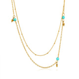 Stainless Steel Green Beads Pendant Choker Chain Necklace