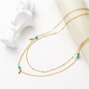 Stainless Steel Green Beads Pendant Choker Chain Necklace
