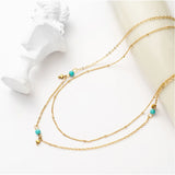 Stainless Steel Green Beads Pendant Choker Chain Necklace