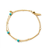 Stainless Steel Green Beads Pendant Choker Chain Necklace