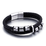 Men's Stainless Steel Leather Bracelet with Magnet Clasp