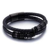 Men's Stainless Steel Leather Bracelet with Magnet Clasp