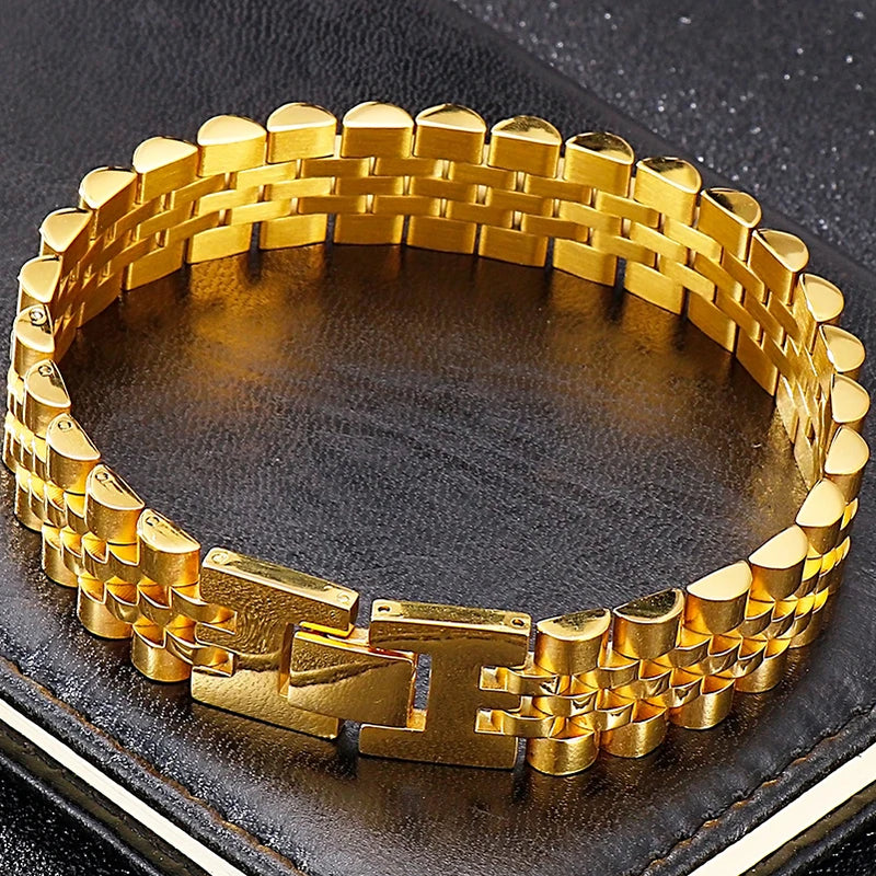 Stainless Steel Chain Bracelet 15MM Wide Adjustable Length Men Women
