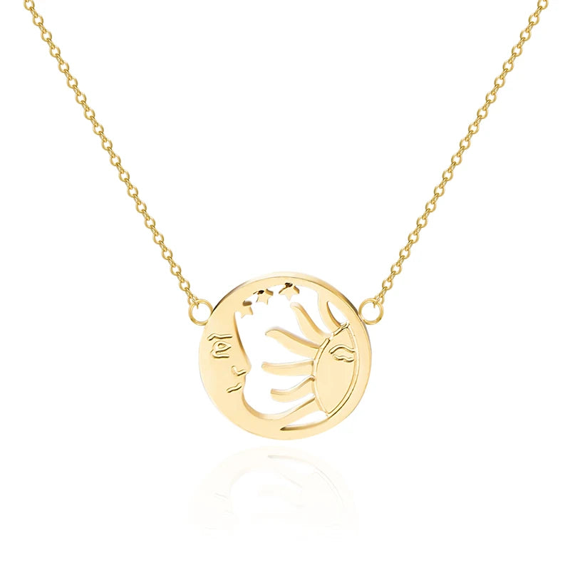 Stainless Steel Sun Star Pendant Choker Chain Necklace