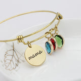 Stainless Steel Mama/Grandma Birthstone Bangle Bracelet