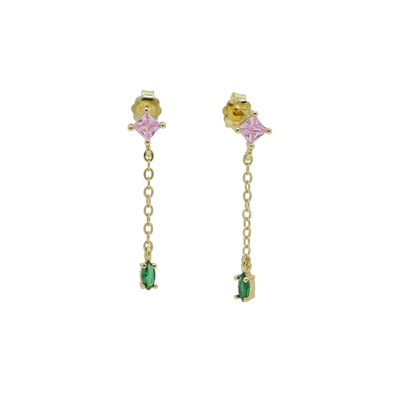 Pastel CZ Dangle Drop Earrings 925 Silver