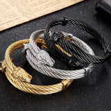 Wolf Head Shape Bangle Stainless Steel Chain Cuff Bracelet for Men