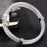 Wolf Head Shape Bangle Stainless Steel Chain Cuff Bracelet for Men