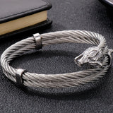 Wolf Head Shape Bangle Stainless Steel Chain Cuff Bracelet for Men
