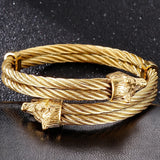 Wolf Head Shape Bangle Stainless Steel Chain Cuff Bracelet for Men
