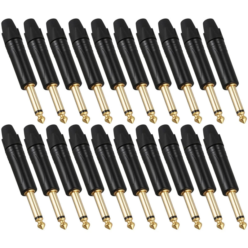 20Pcs 6.35mm Stereo Plug Mono Professional 2 Pole 6.5mm, Gold Plated
