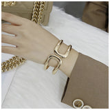 Double D Shape Chunky Bracelet for Women Hollow-Out Statement Cuff Bangle