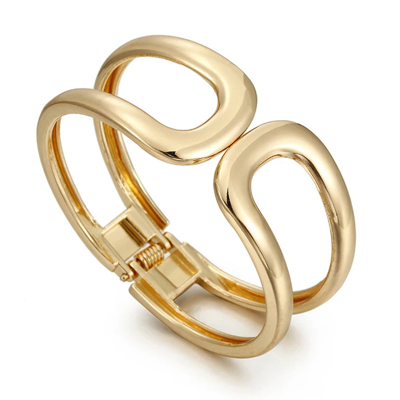 Double D Shape Chunky Bracelet for Women Hollow-Out Statement Cuff Bangle