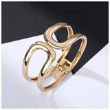 Double D Shape Chunky Bracelet for Women Hollow-Out Statement Cuff Bangle