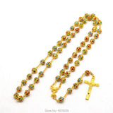 Colorful Copper 8 mm Yellow Bead Rosary Necklace