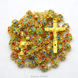 Colorful Copper 8 mm Yellow Bead Rosary Necklace