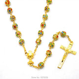 Colorful Copper 8 mm Yellow Bead Rosary Necklace