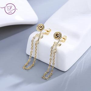 Rose Flower 925 Sterling Silver Earrings Long Style Fine Gift Wedding Jewelry