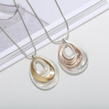 Rose Silver Alloy Long Necklace Punk Oval Metal Pendant Necklaces Women Jewelry