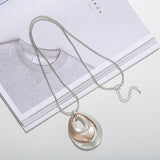 Rose Silver Alloy Long Necklace Punk Oval Metal Pendant Necklaces Women Jewelry