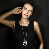 Rose Silver Alloy Long Necklace Punk Oval Metal Pendant Necklaces Women Jewelry